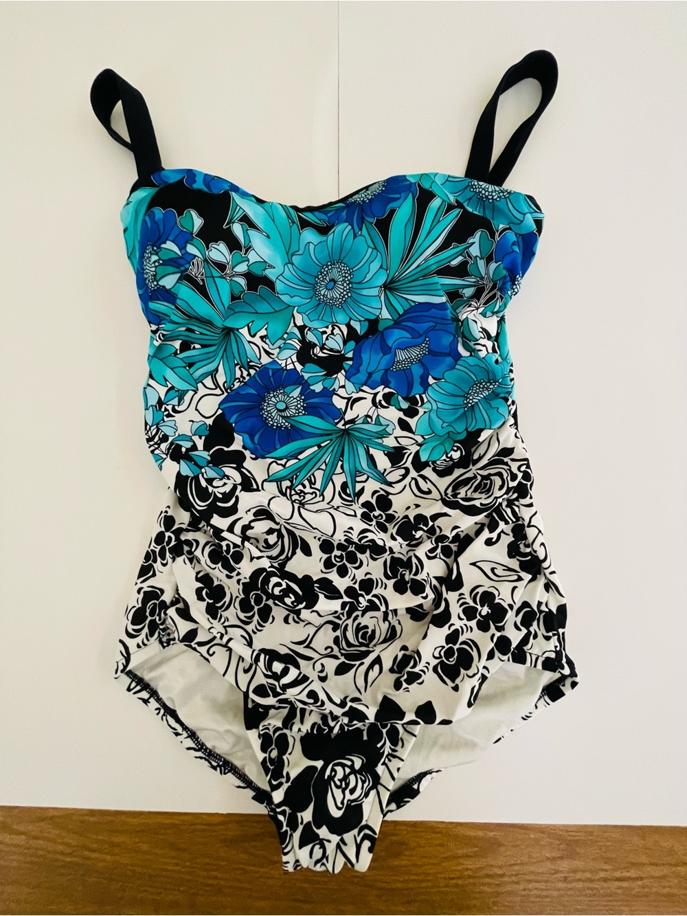 Maxine of Hollywood womans Floral One-Piece Swimsuit in Blue and Black